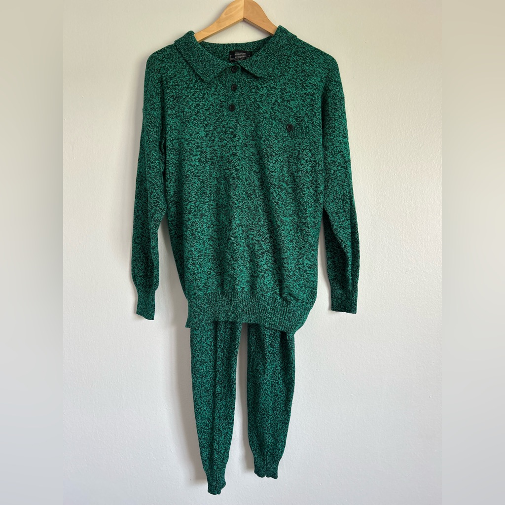 Vtg Mister Noah Women's Green Knit Sweater And Pants Set
